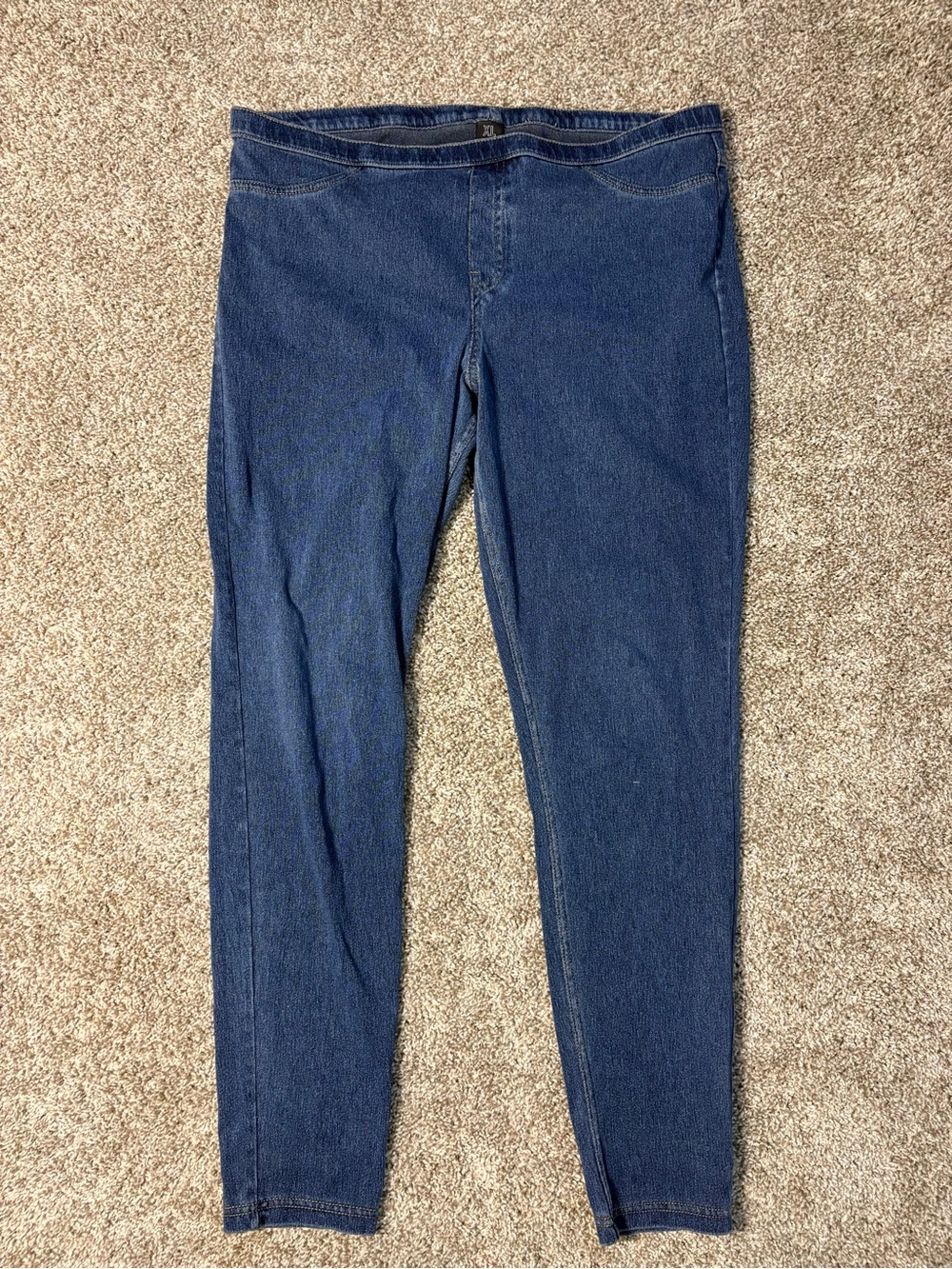 HUE Women’s Solid Leggings Blue Size XL Ankle Stretch Elastic Waist Denim